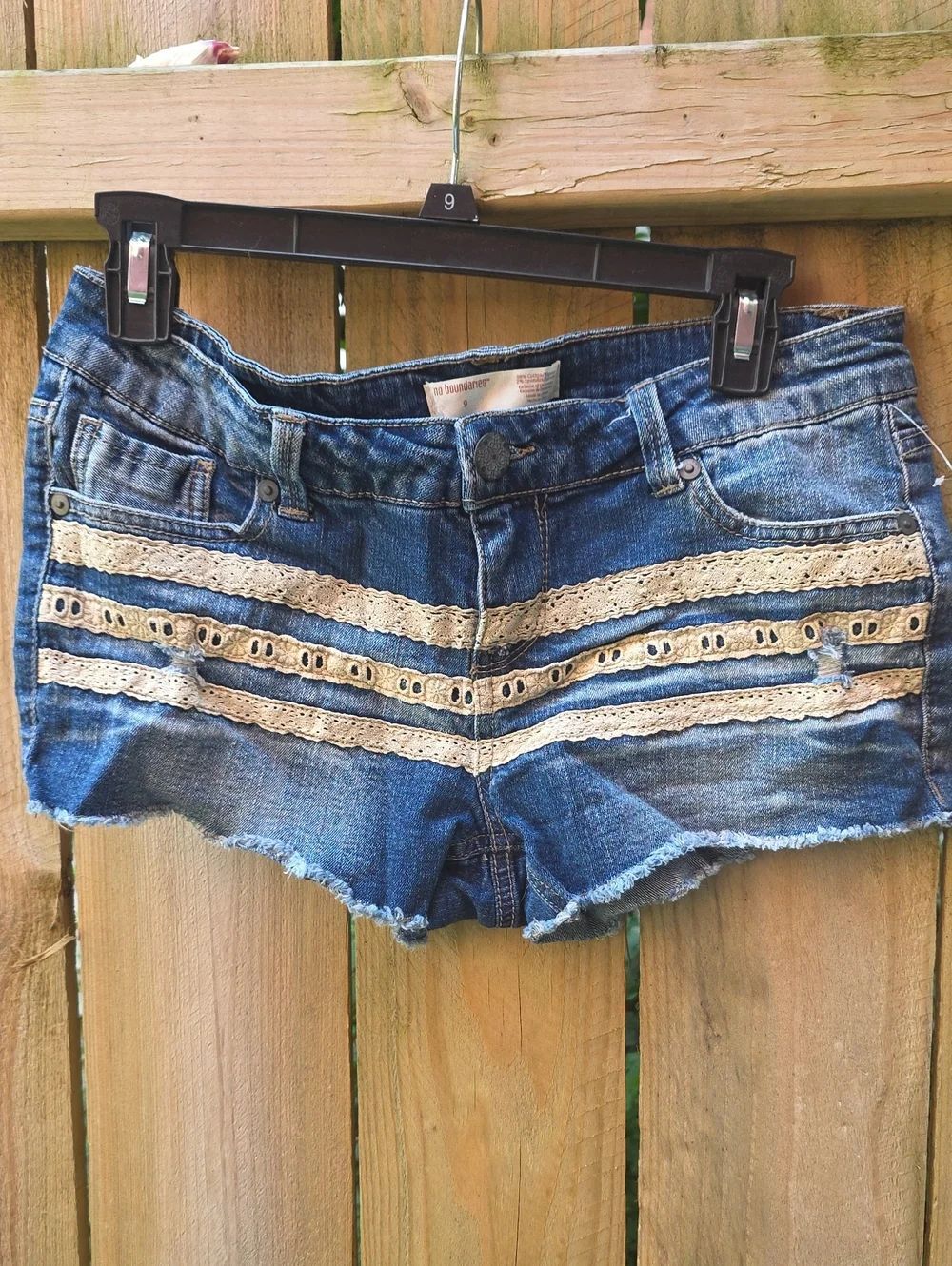 No Boundaries Blue Denim Shorts with Cream Lace Trim